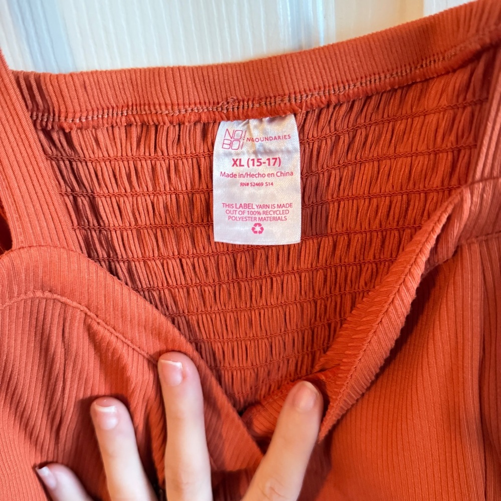 Rust Orange Button-Front Ruffle-Hem Dress – XL (15–17) - Picture 8 of 9